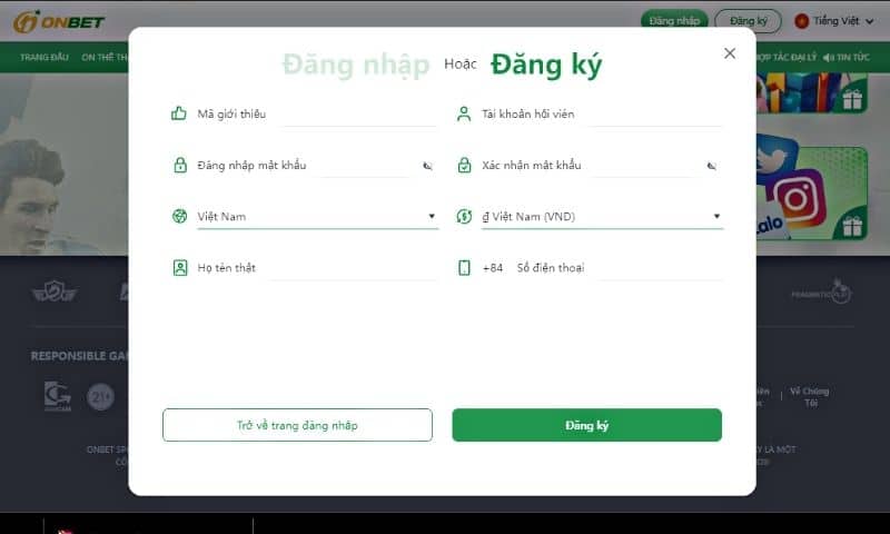 Hướng dẫn Đăng ký tài khoản Onbet